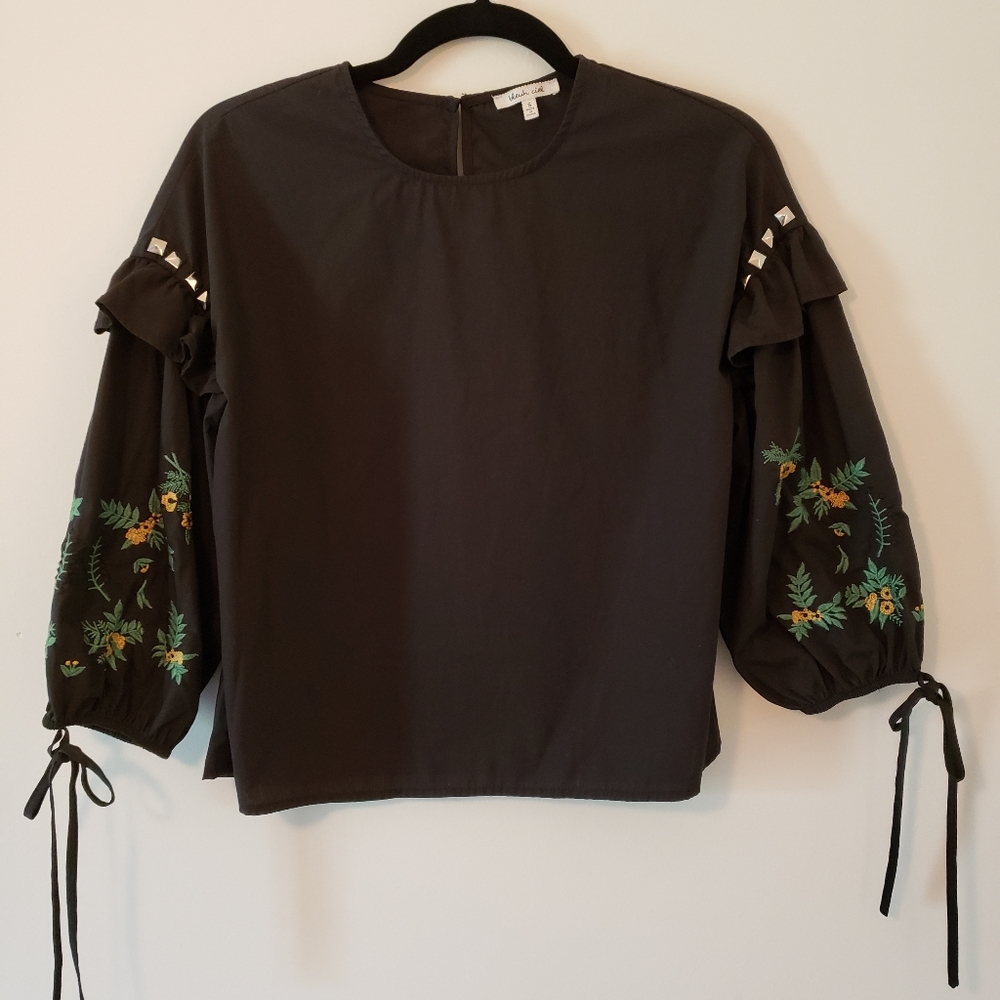 Bleuh Ciel Black 3/4 Sleeve Shirt with Studs